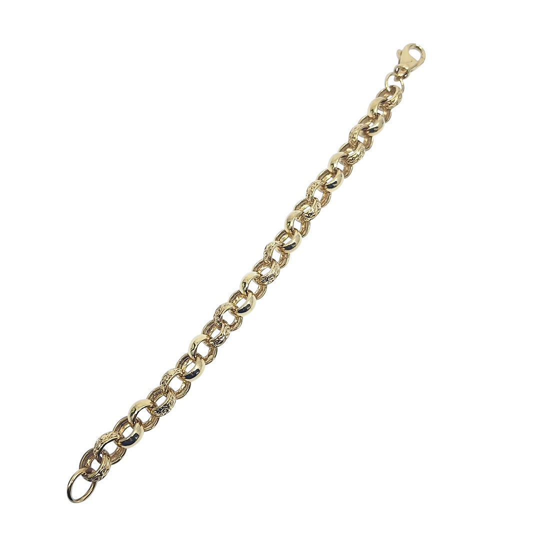 9ct Yellow Gold Patterned Belcher Bracelet 10"