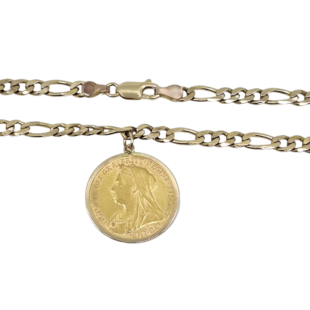 Full Sovereign 1898 Pendant & Figaro 20"