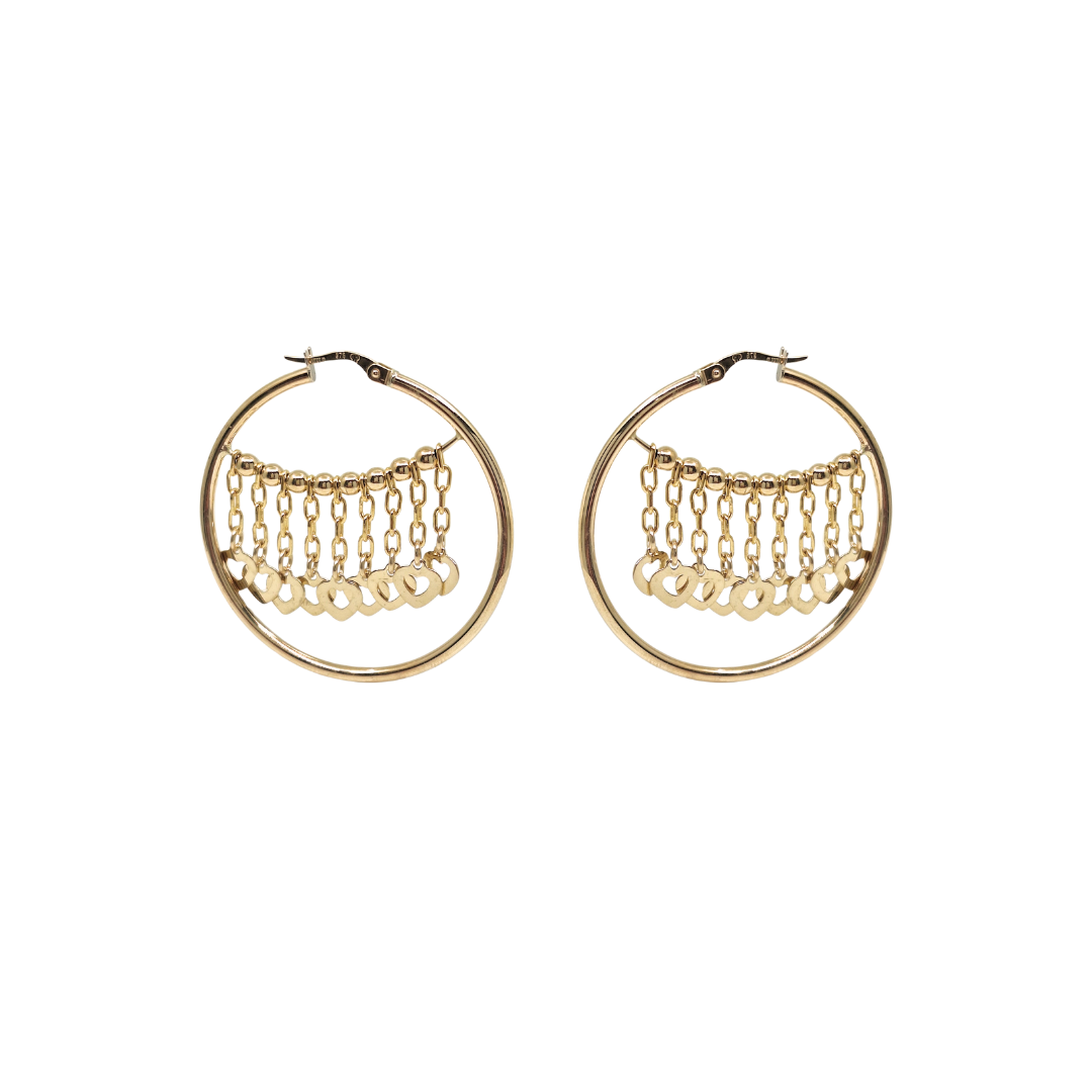 9ct Yellow Gold Drop Heart Hoops