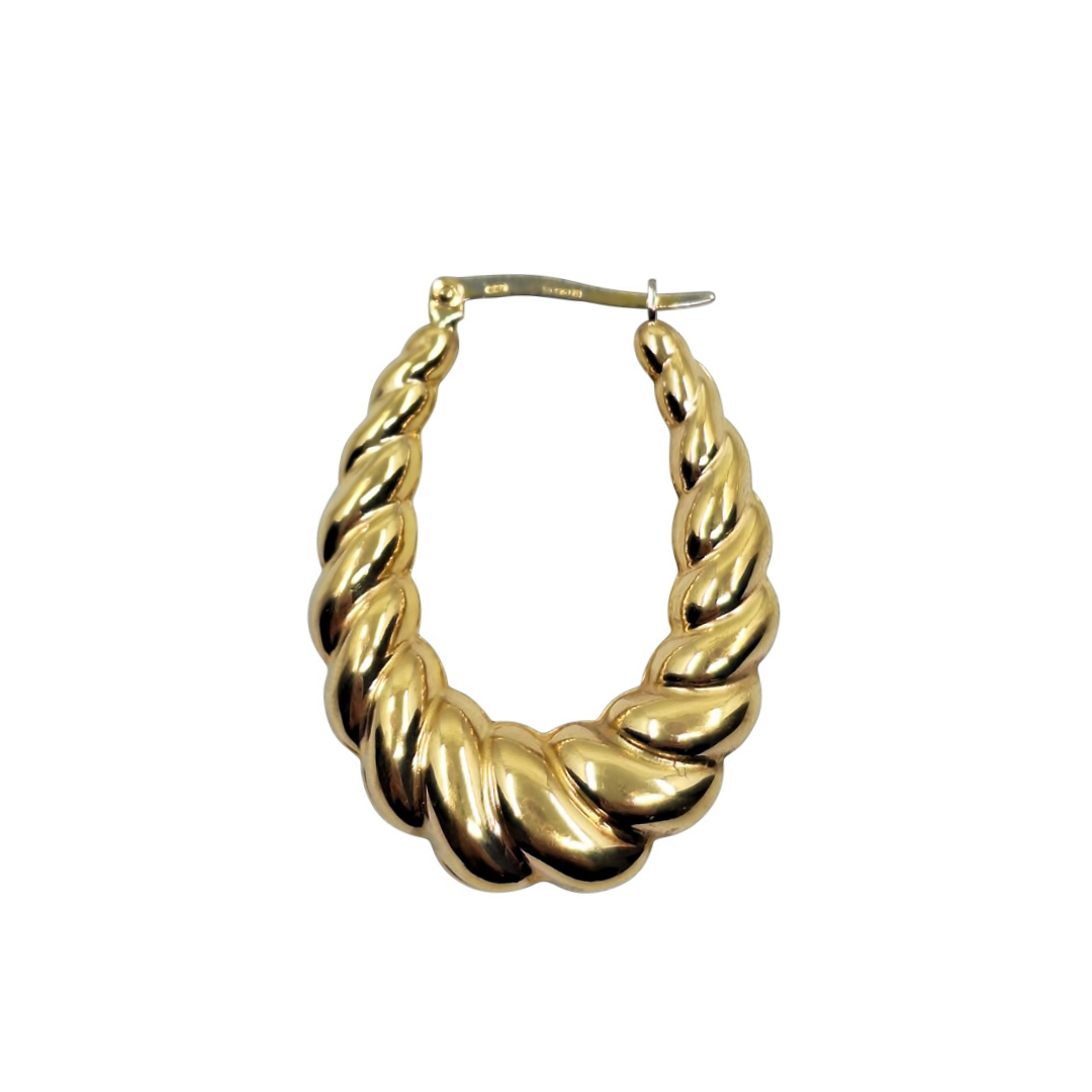 9ct Yellow Gold Ribbed Creole Earrings
