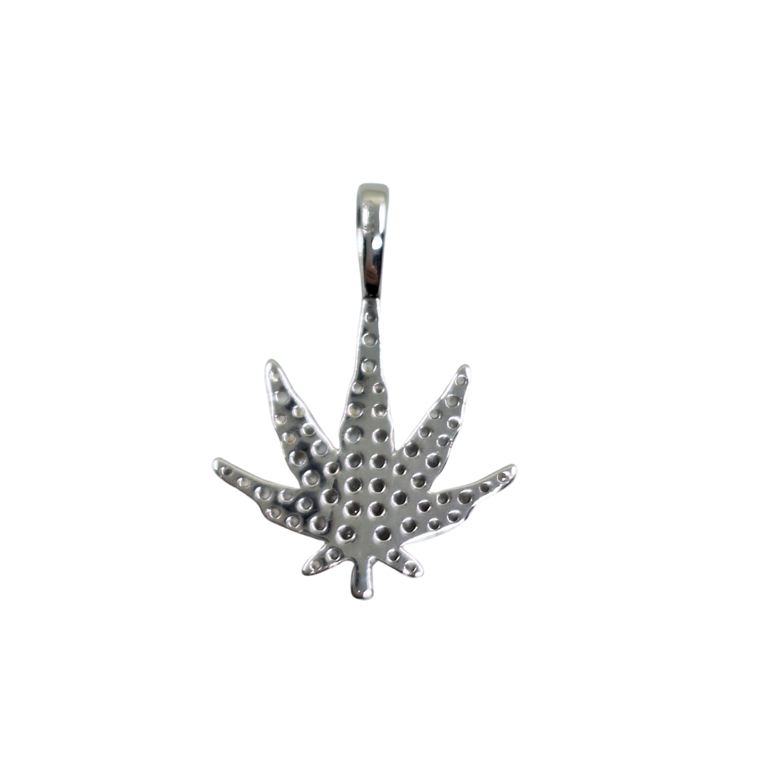 Silver Cubic Zirconia Cannabis Leaf Pendant