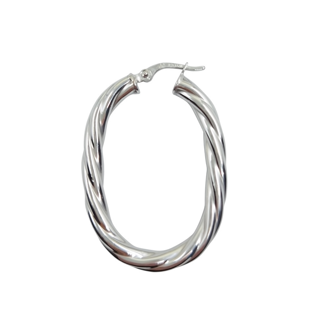 9ct White Gold Oval Twist Creole Earrings