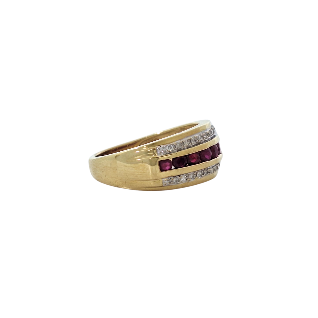 9ct Yellow Gold Ruby & Diamond Band Ring