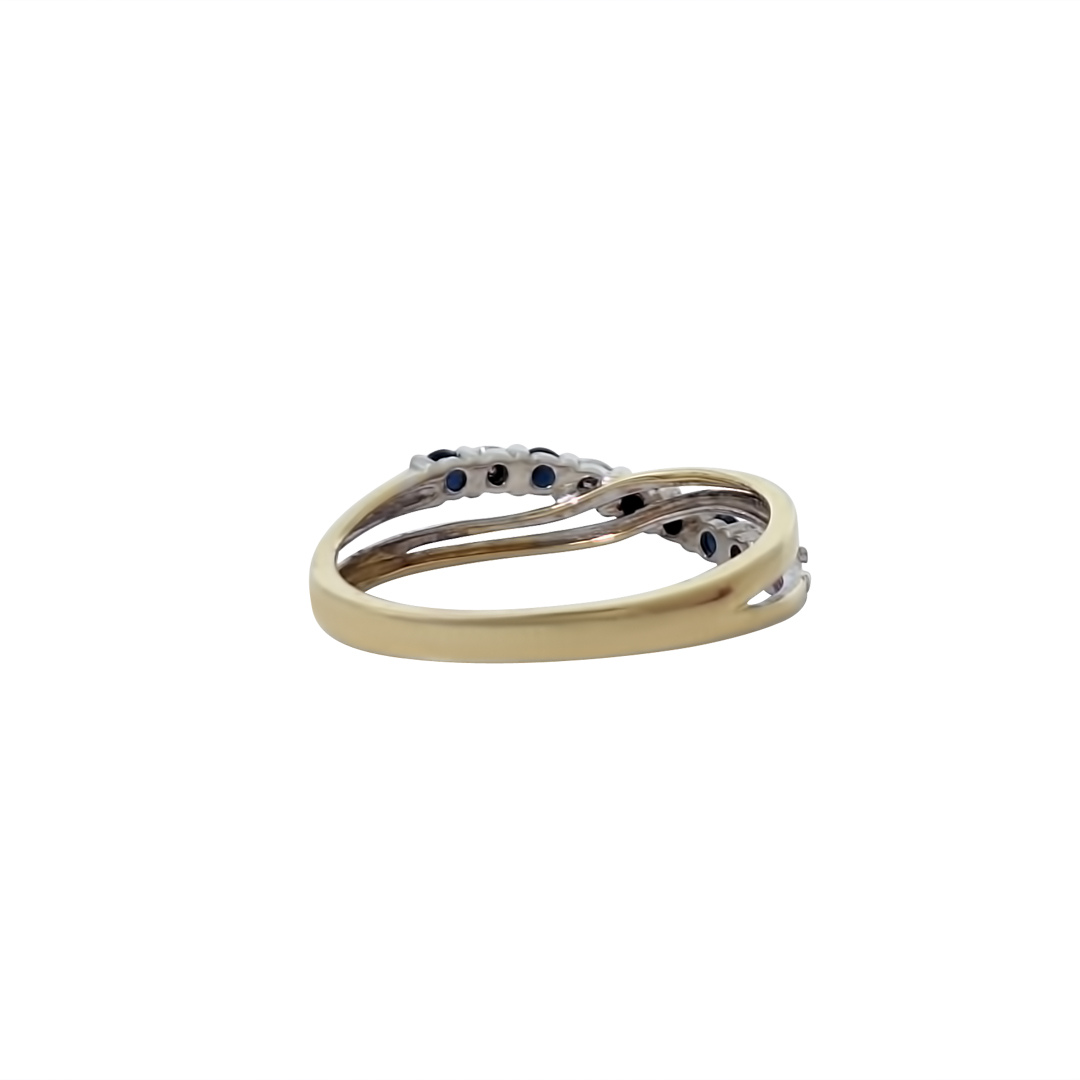9ct Yellow Gold Sapphire & Diamond Crossover Ring