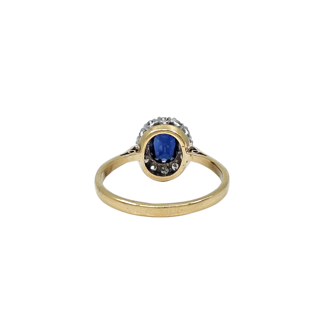 18ct Yellow Gold Sapphire & Diamond Cluster Ring