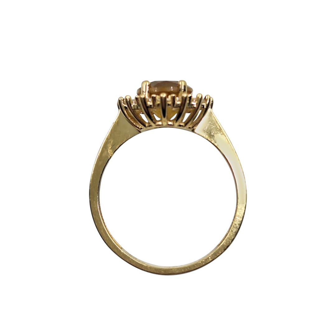14ct Yellow Gold Green & White Cubic Zirconia Cluster Ring