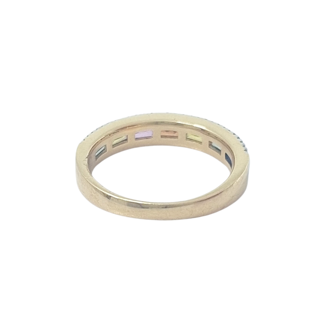 14ct Yellow Gold Rainbow Sapphire & Diamond Band Ring