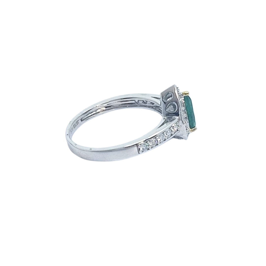 14ct White Gold Emerald & Diamond Cluster Ring