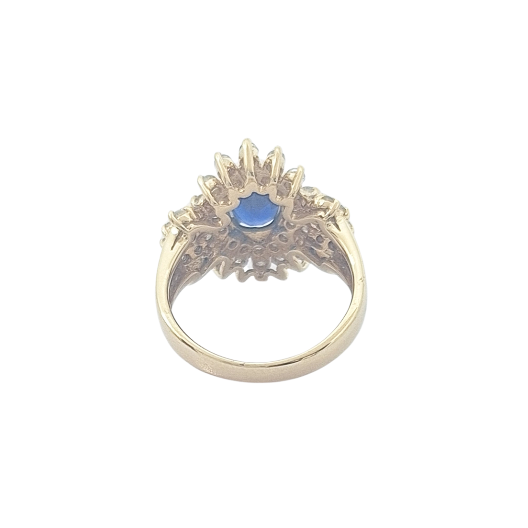 14ct Yellow Gold Sapphire & Diamond Cluster Ring