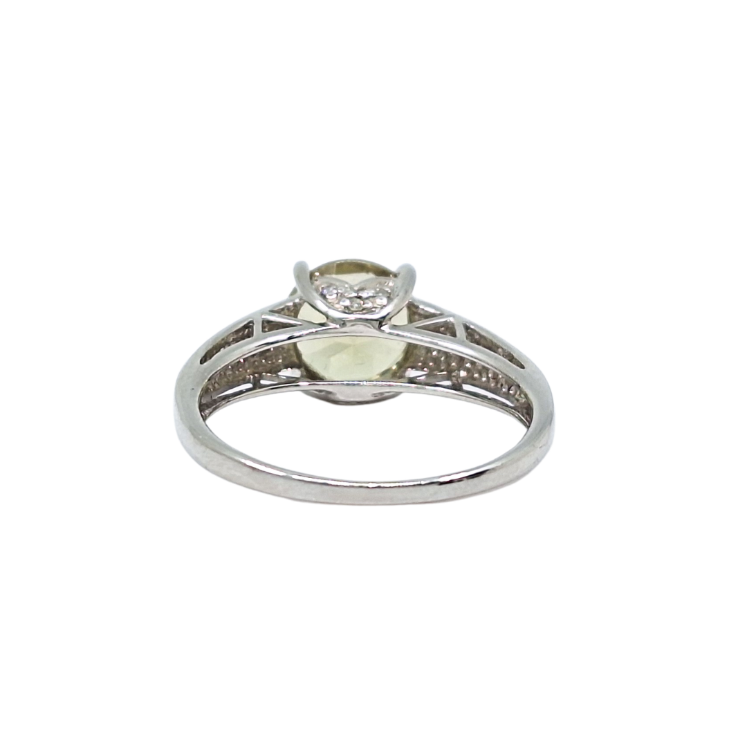 9ct White Gold Csarite & Diamond Ring