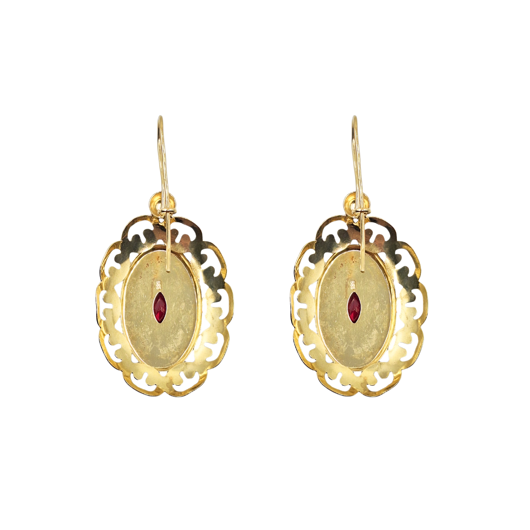 14ct Yellow Gold Red Stone Drop Earrings