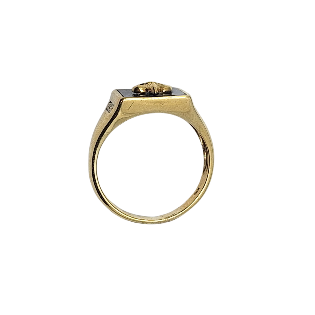 9ct Yellow Gold Fleur-De-Lis Onyx And Diamond Ring
