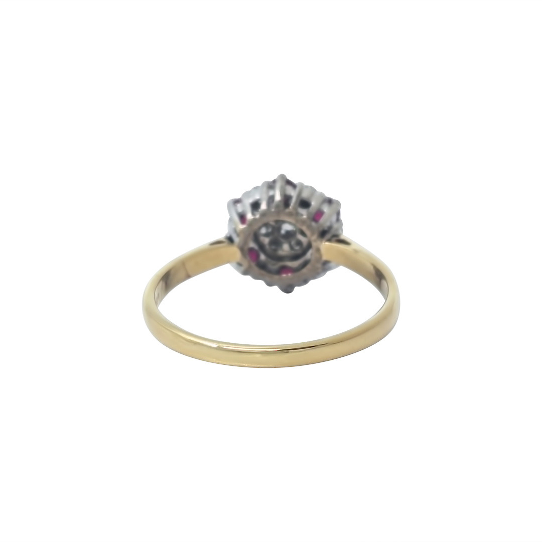 18ct Yellow Gold Ruby & Diamond Cluster Ring
