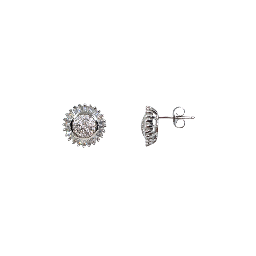 Silver Round Cubic Zirconia Cluster Studs