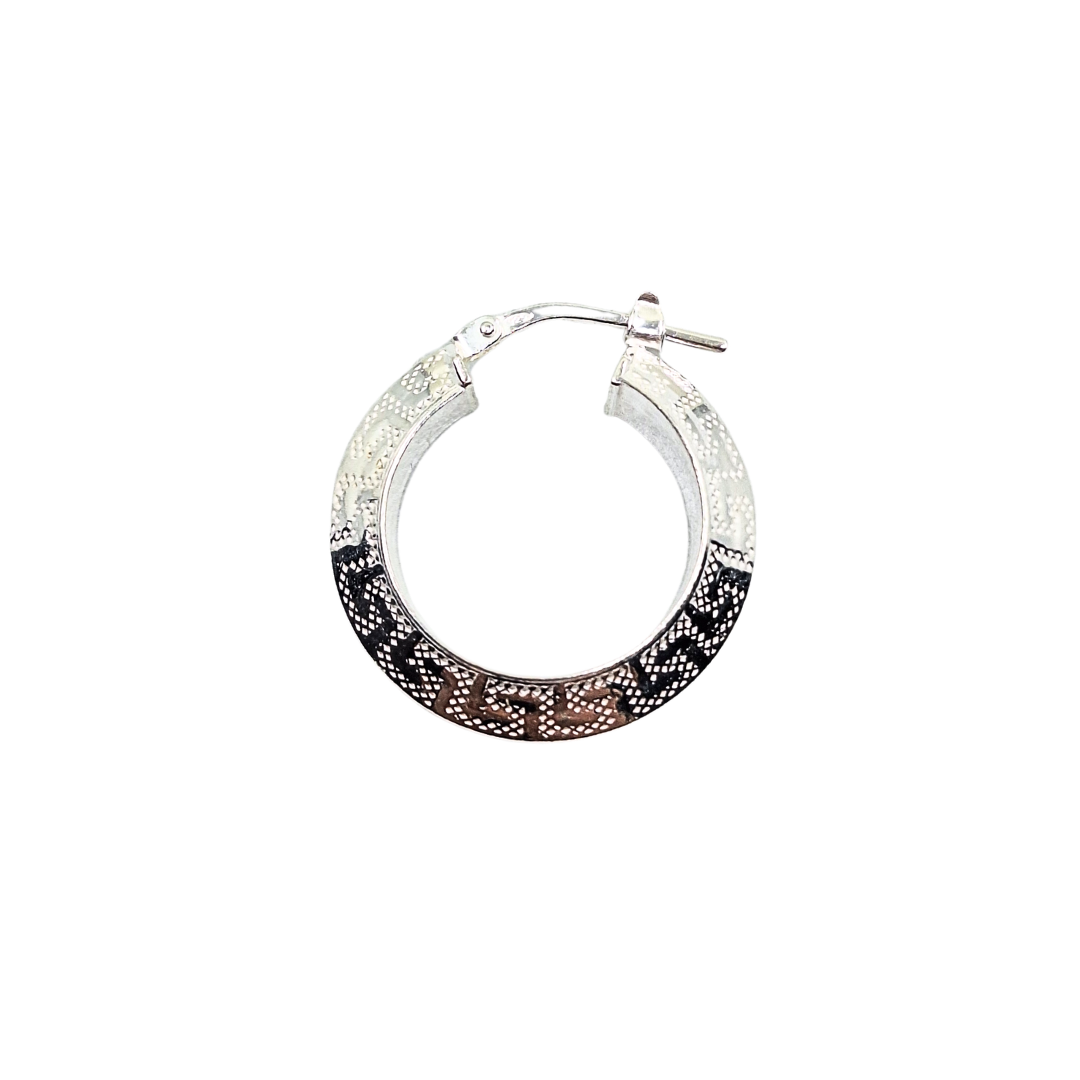 Silver Greek Key Design Creole Earrings
