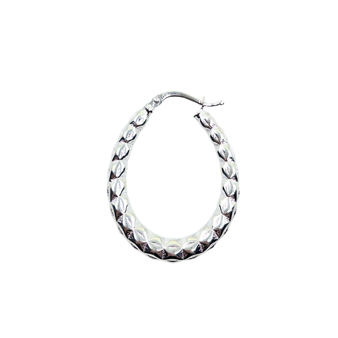 Silver Oval Patterned Creole Earrings