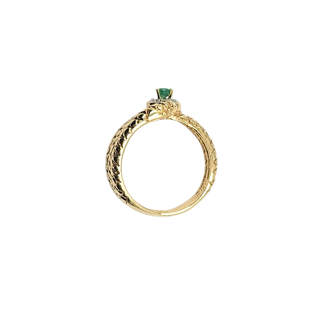 14ct Yellow Gold Diamond & Emerald Snake Ring