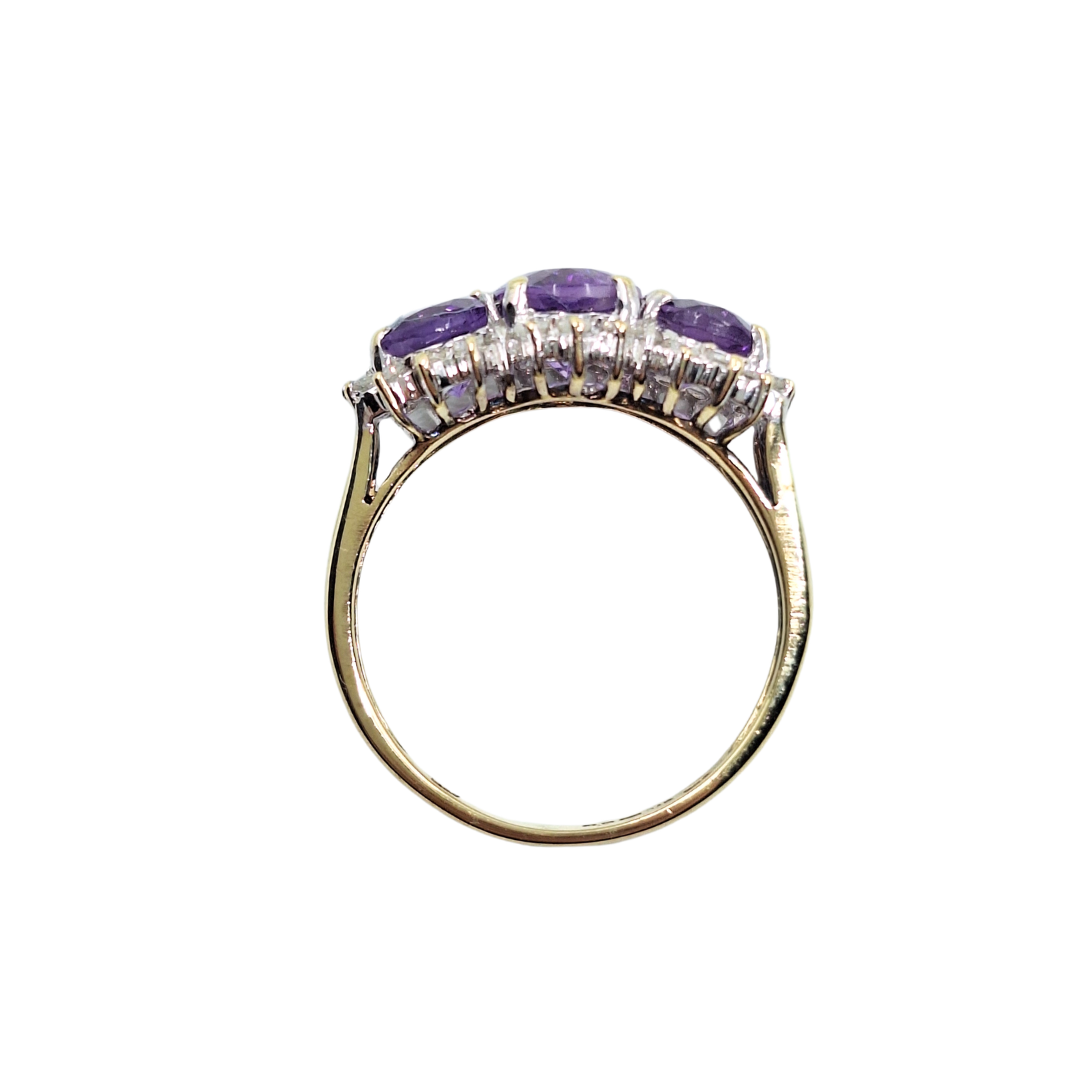 9ct Yellow Gold Amethyst & Diamond Cluster Ring