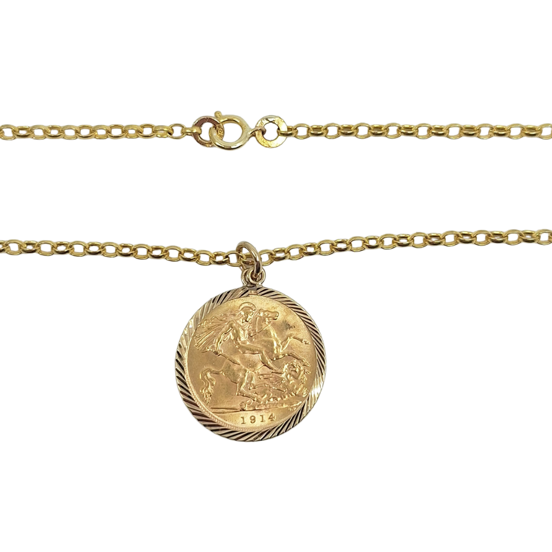 Half Sovereign Pendant 1914 & Chain 18"