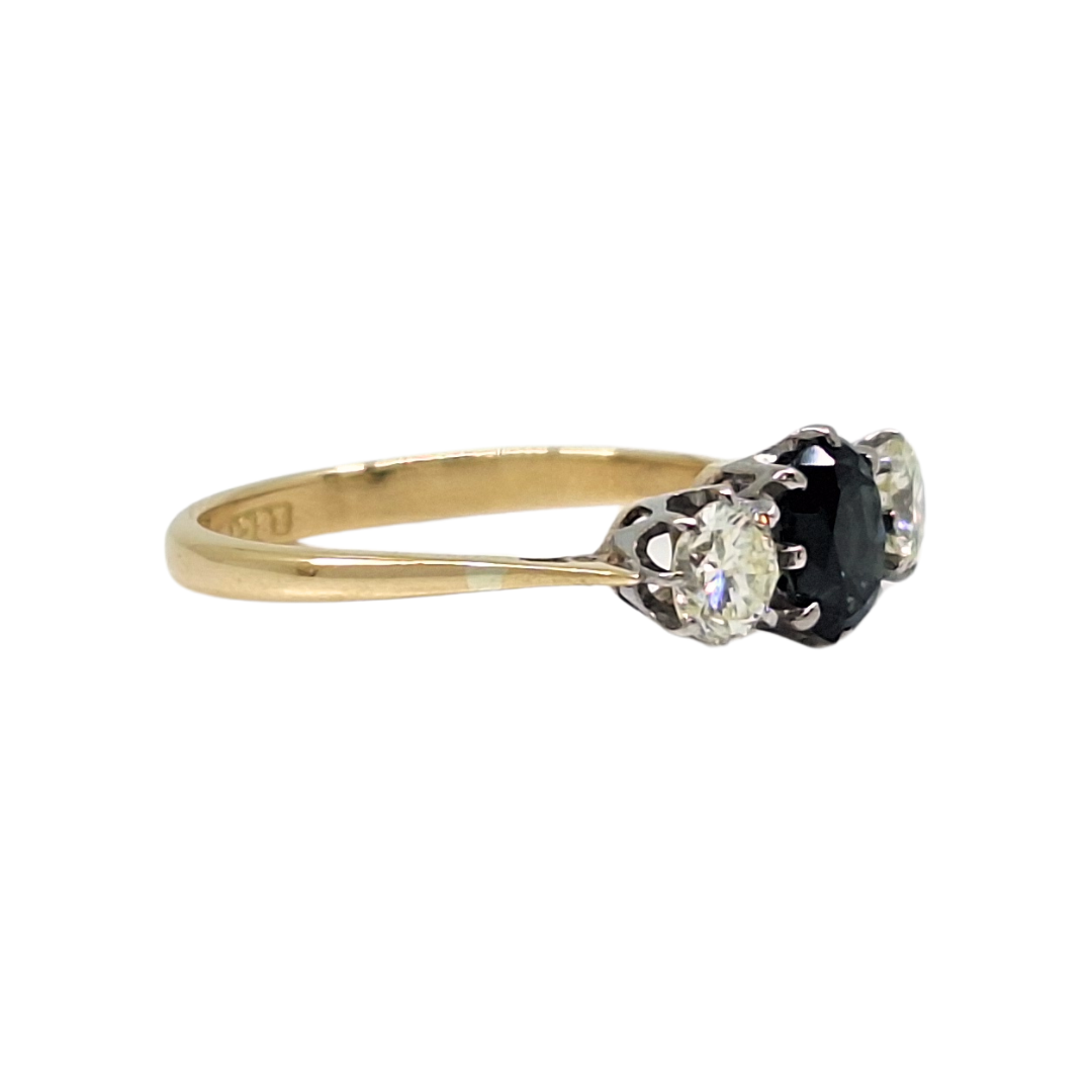 18ct Yellow Gold Sapphire & Diamond Three Stone Ring