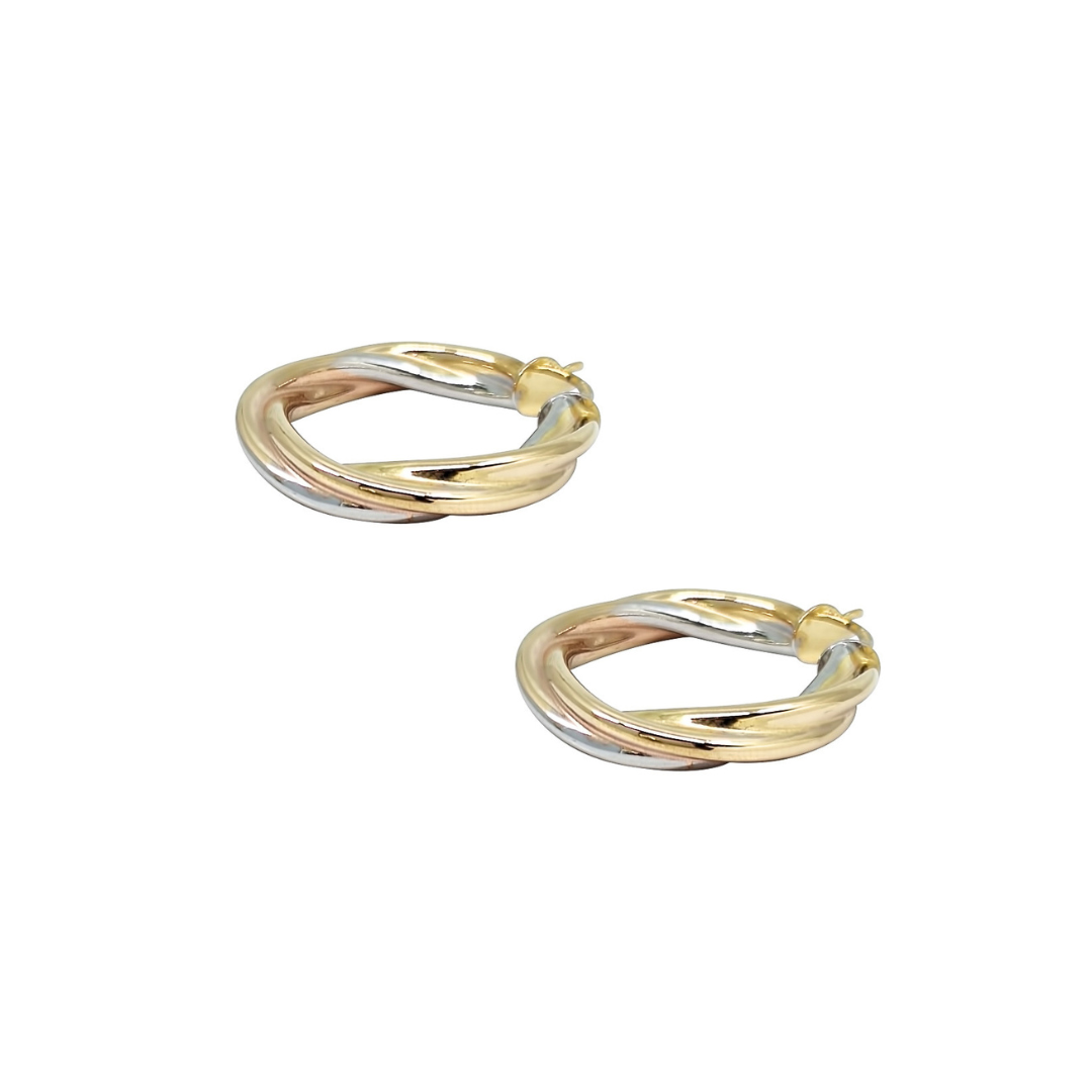9ct Three Colour Gold Twist Hoops