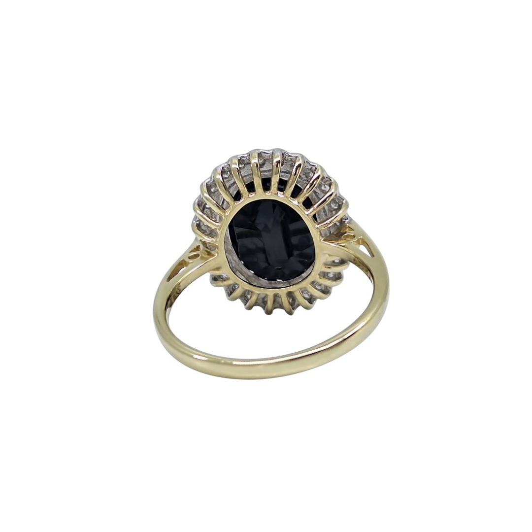 9ct Yellow Gold Sapphire & Diamond Cluster Ring