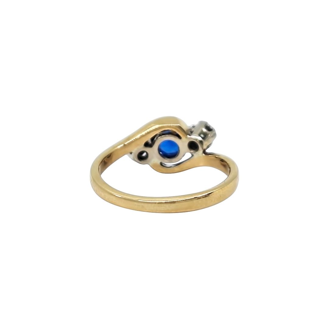 18ct Yellow Gold Created Sapphire & Diamond Ring