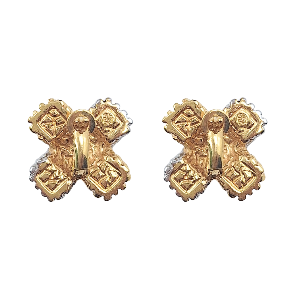 18ct Two Colour Gold Cross Over Earrings