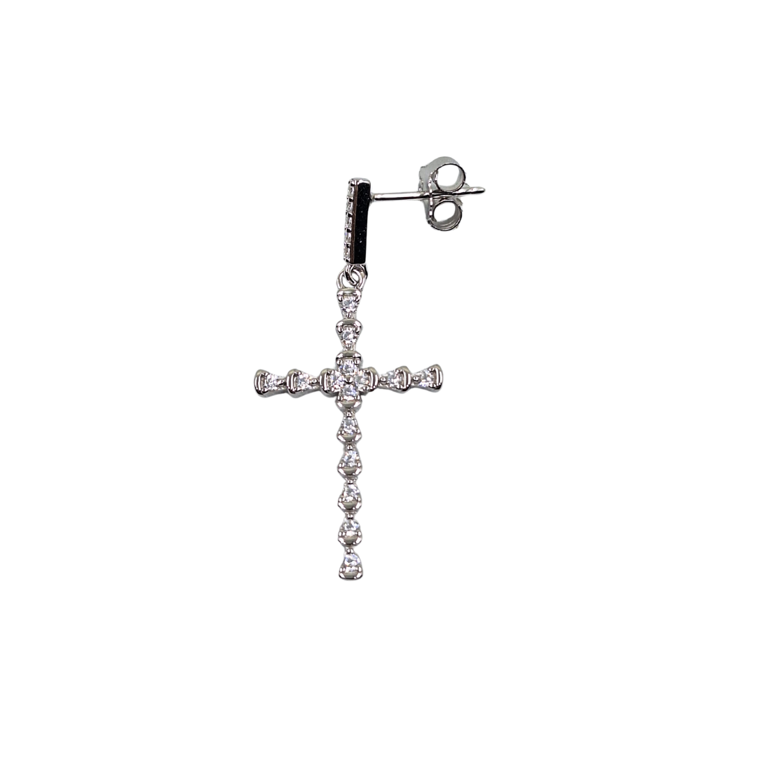 Silver Cubic Zirconia Cross Drop Earrings