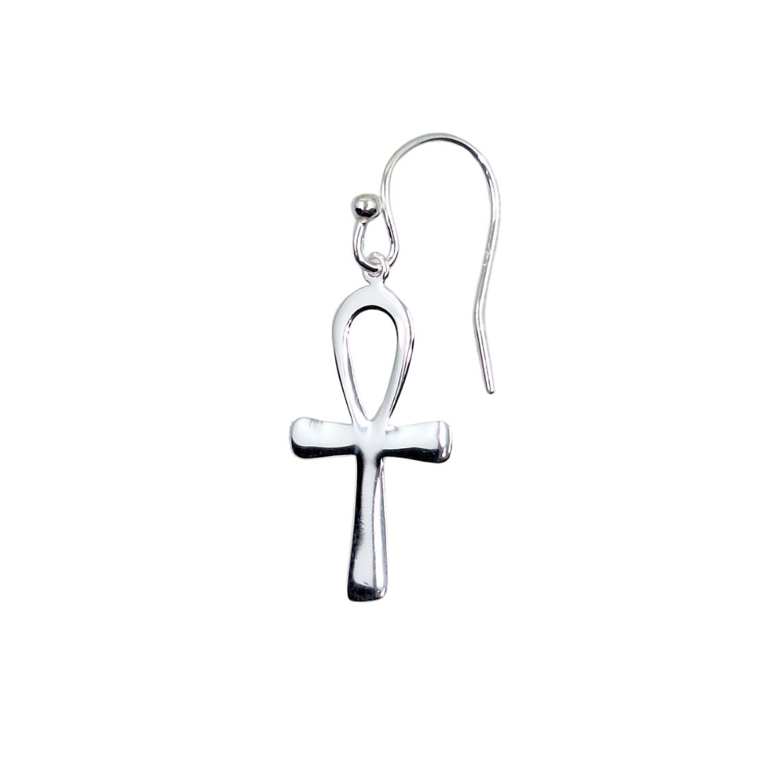 Silver Ankh Cross Drop Earrings