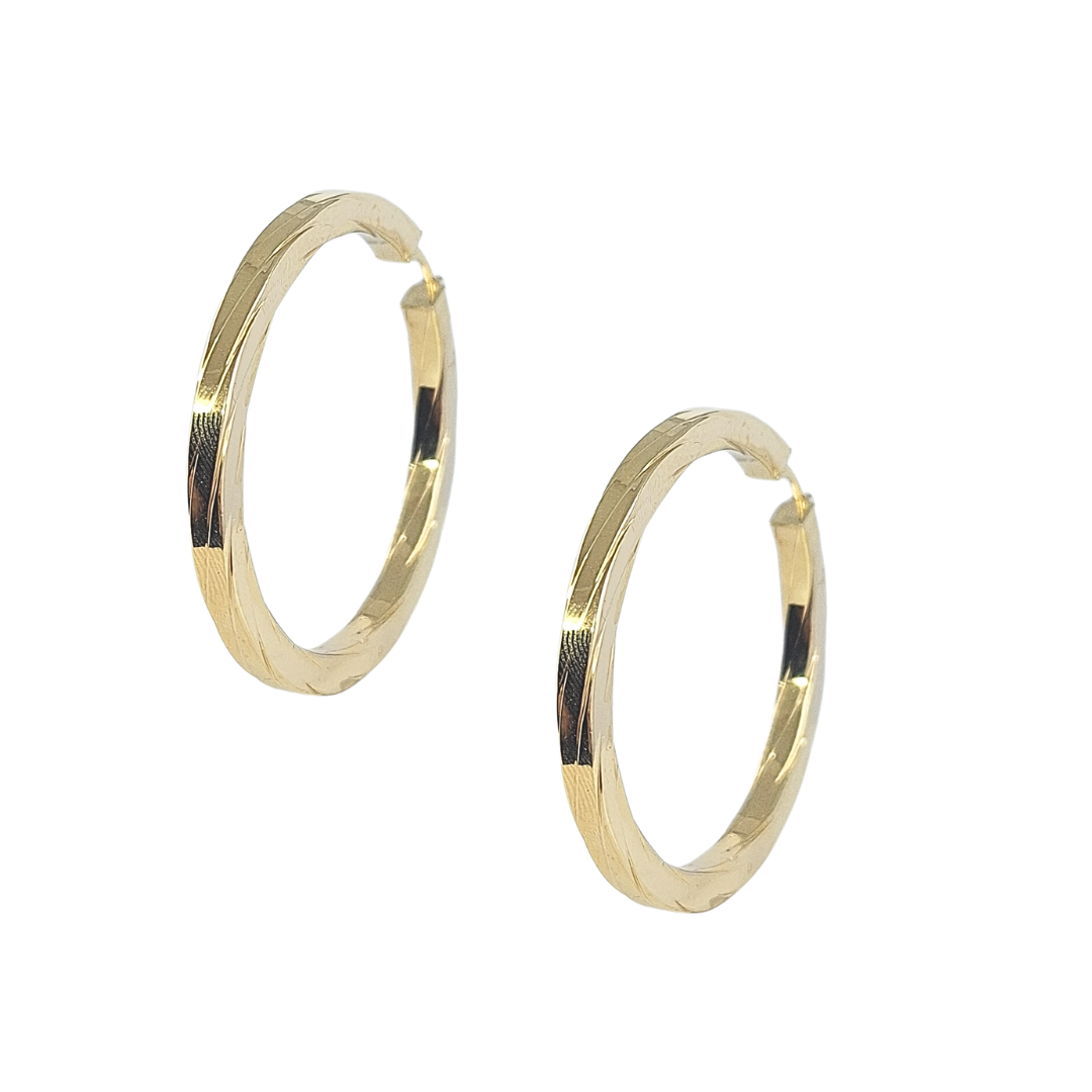 9ct Yellow Gold Engraved Hoop Earrings