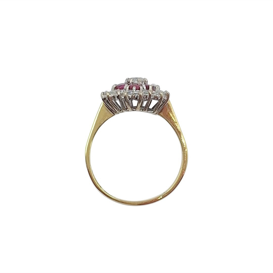 18ct Yellow Gold Ruby & Diamond Cluster Ring
