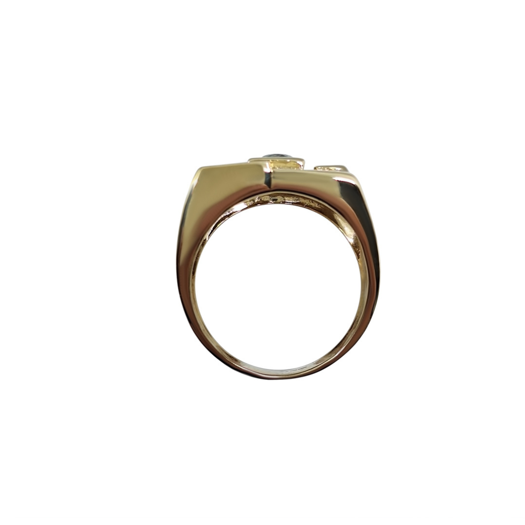 9ct Yellow Gold Blue Zircon & Diamond Signet Ring