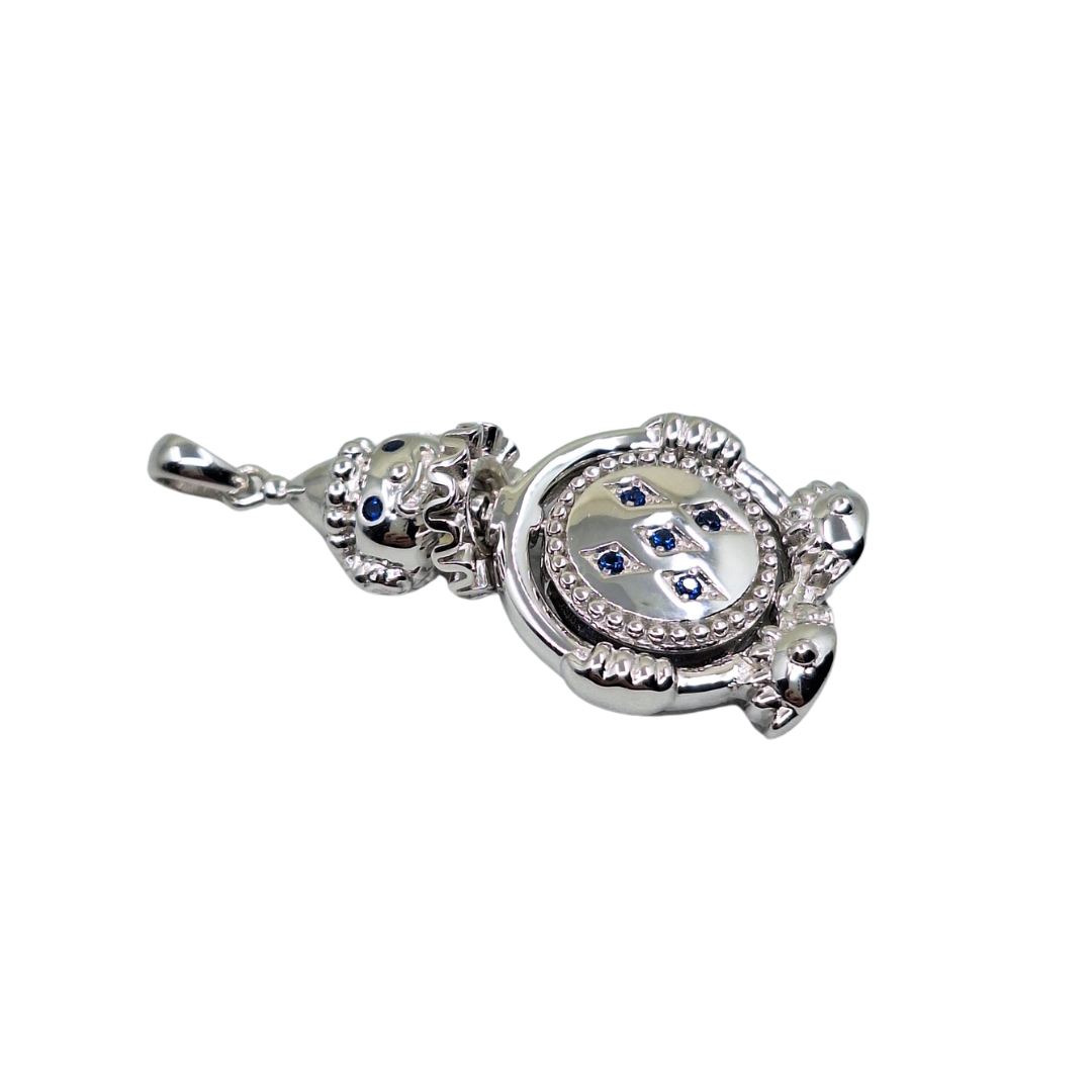 Silver Blue & White Cubic Zirconia Clown With Spinning Belly Pendant