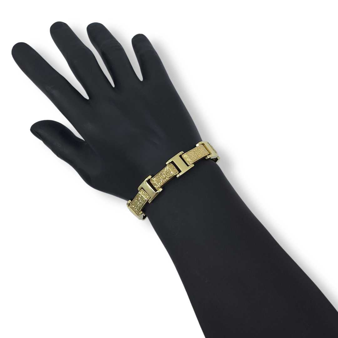 9ct Yellow Gold Pattern Bar Link Bracelet 9"