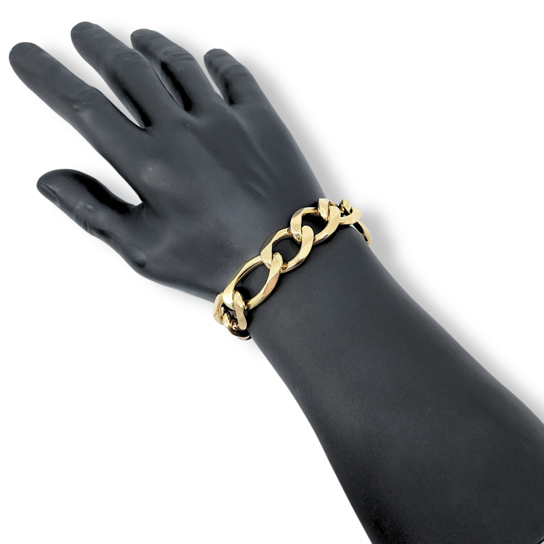 9ct Yellow Gold Large Figaro Bracelet 9.5"