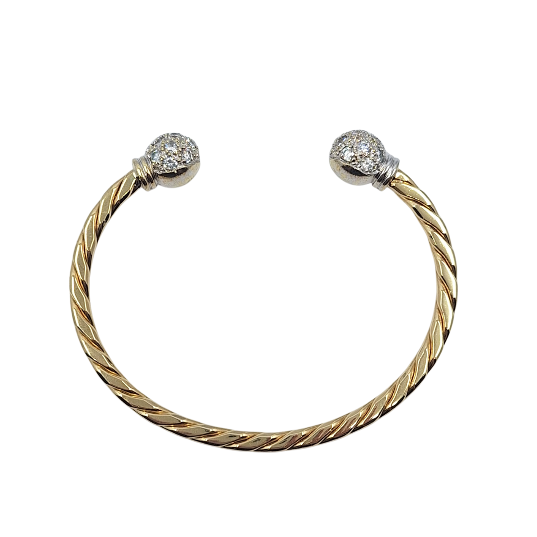 9ct Yellow Gold Twisted Cz Torque Bangle