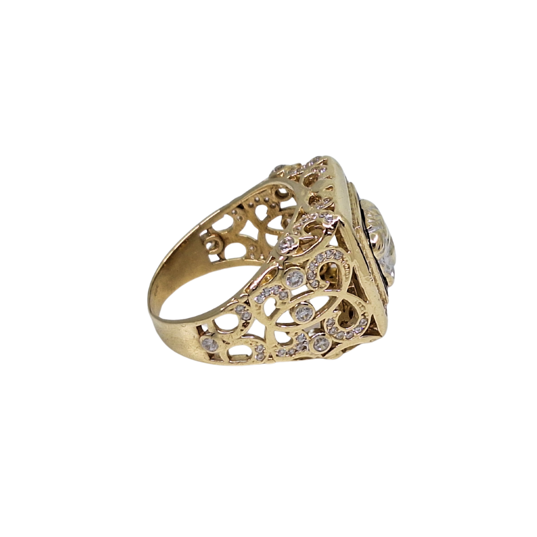 14ct Yellow Gold Cubic Zirconia Versace Style Signet Ring