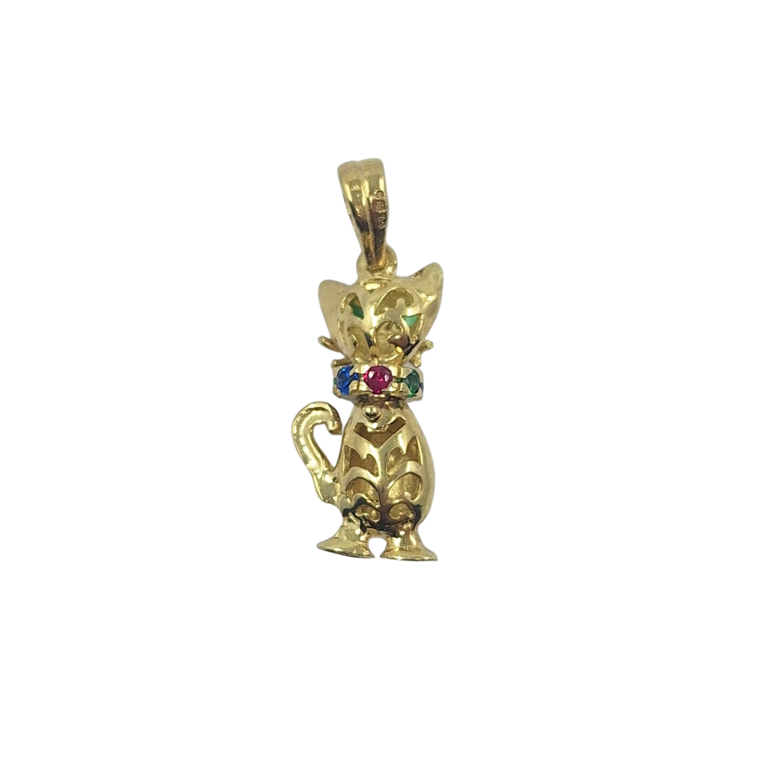 9ct Yellow Gold Stone Set Cat Pendant