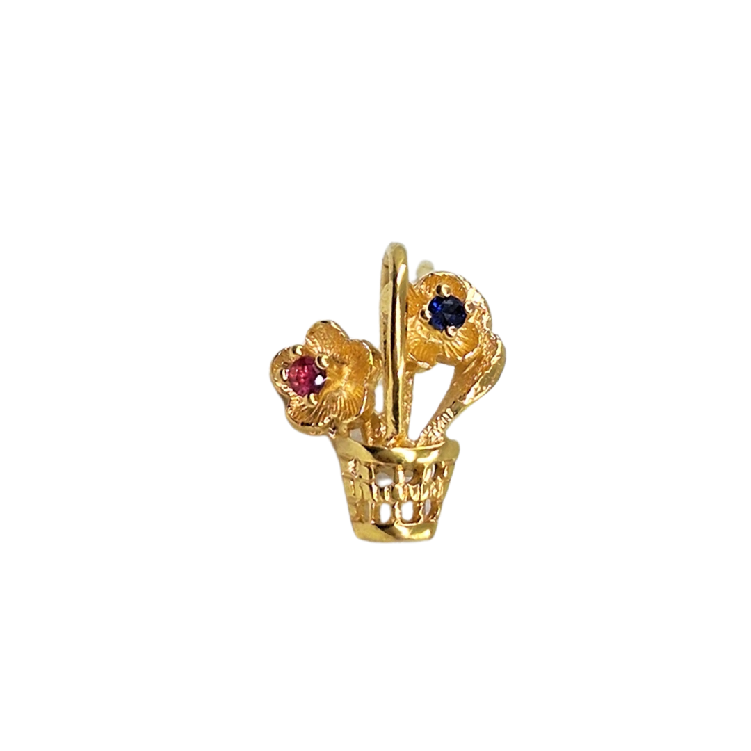 9ct Yellow Gold Ruby & Sapphire Flower Basket Stud Earrings