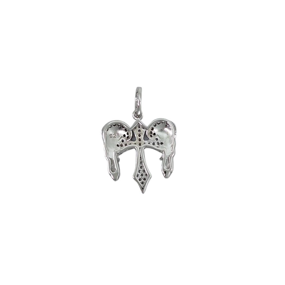 Silver CZ Angel Wings & Cross Pendant