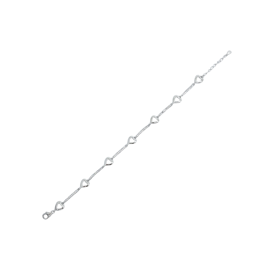 Silver Cubic Zirconia Heart Bracelet 8"