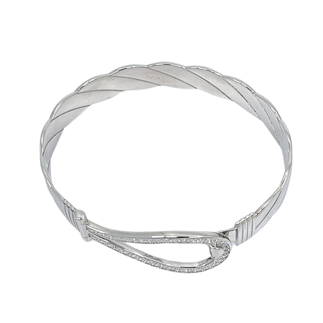 Silver Cubic Zirconia Hook Bangle