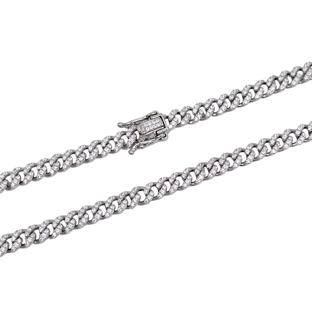 Silver Cubic Zirconia Curb Chain 22"