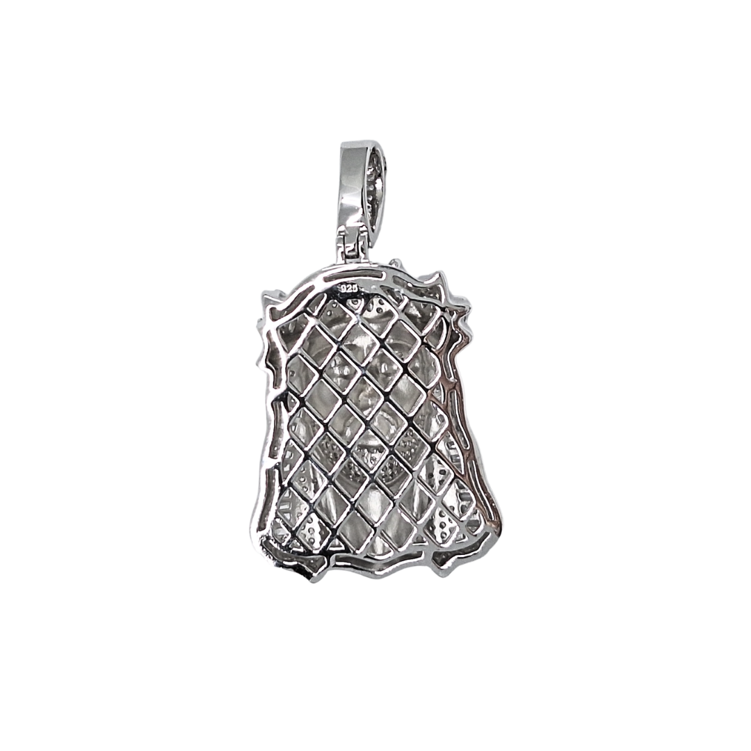 Silver Cubic Zirconia Jesus Head Pendant