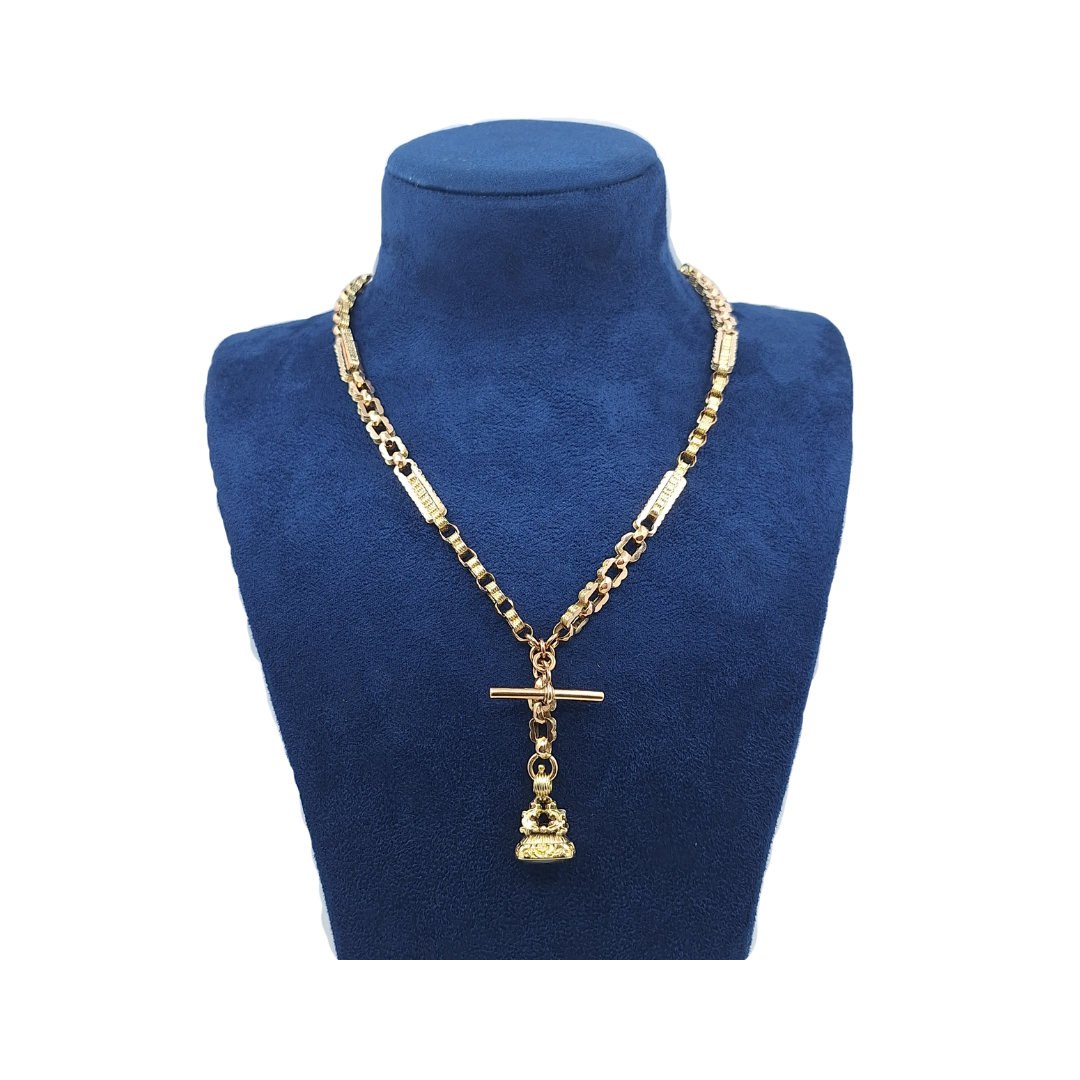 9ct Yellow Gold Stars & Bars Albert Chain with Fob Pendant