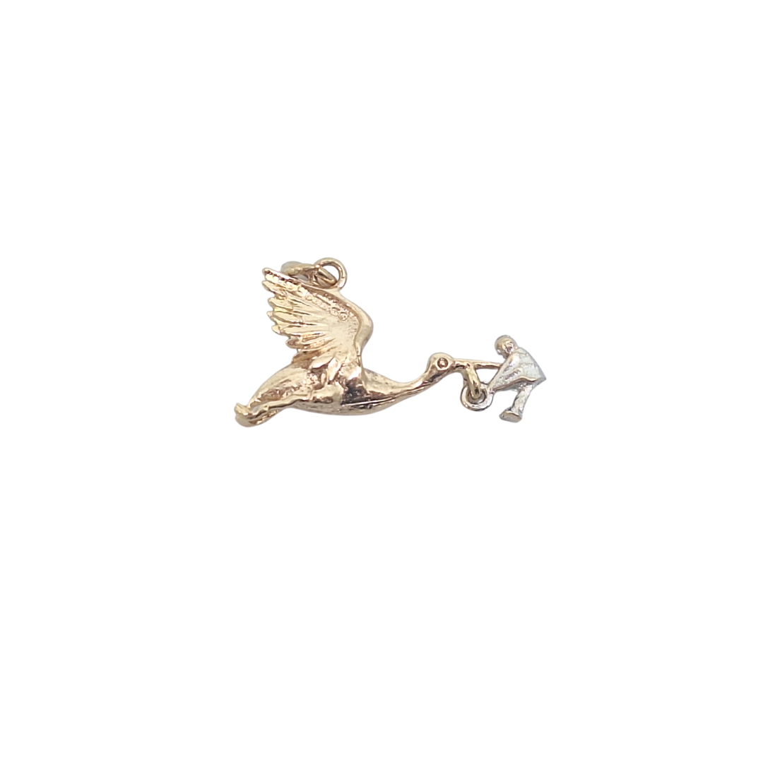 9ct Yellow & White Gold Swallow With Baby Charm