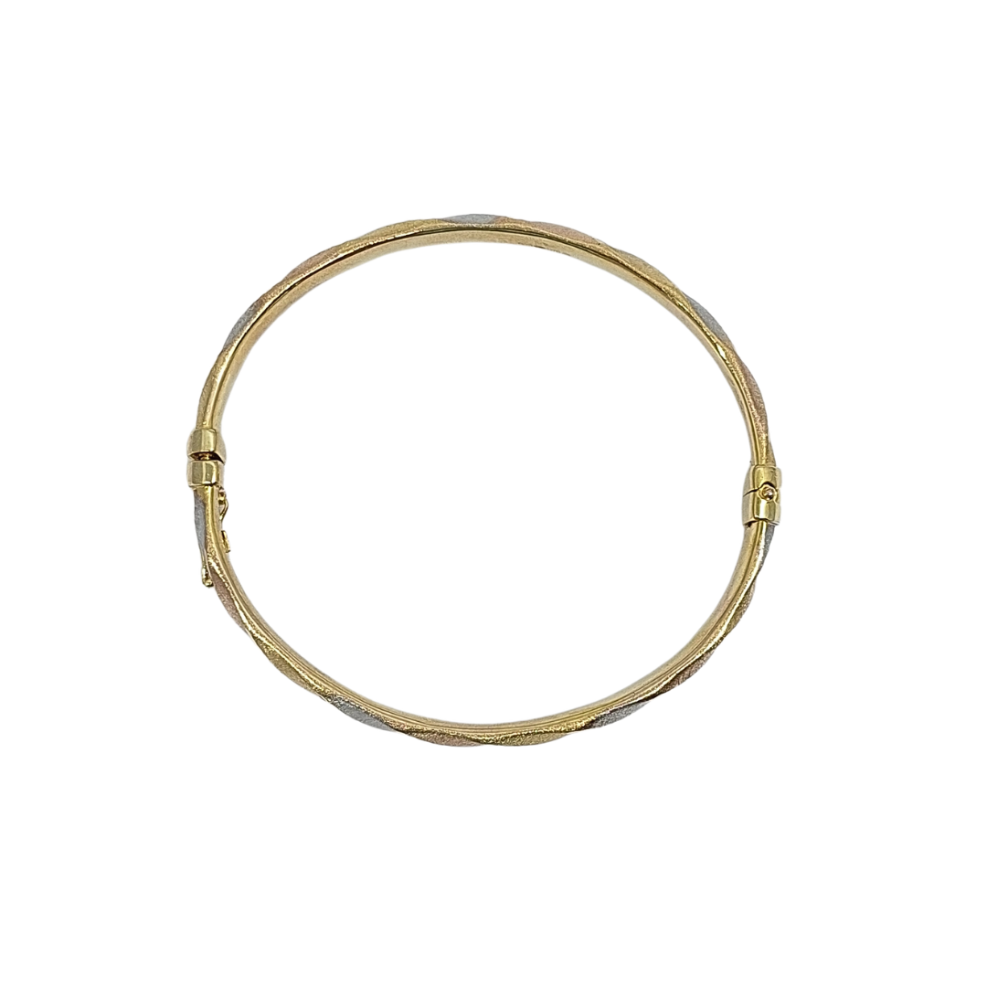 9ct Three Colour Gold Hinged Bangle 7.9g