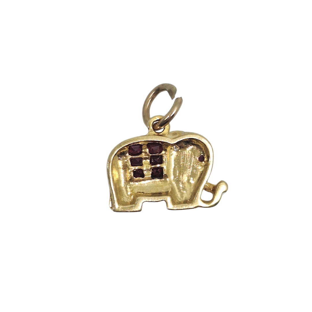 18ct Yellow Gold Ruby & Diamond Elephant Pendant