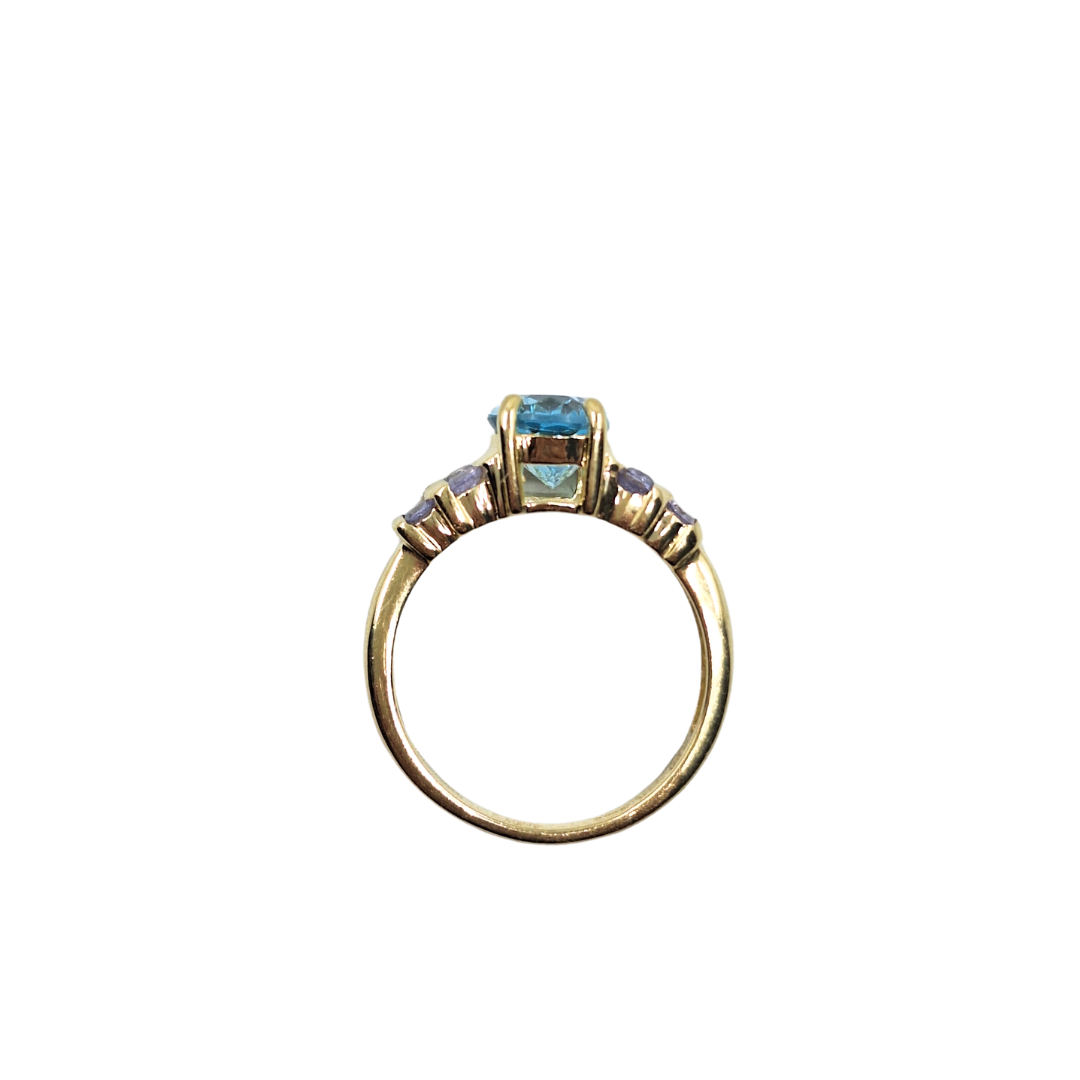 14ct Yellow Gold Blue Topaz & Tanzanite Ring